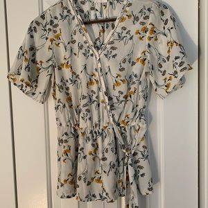 White floral blouse with tie